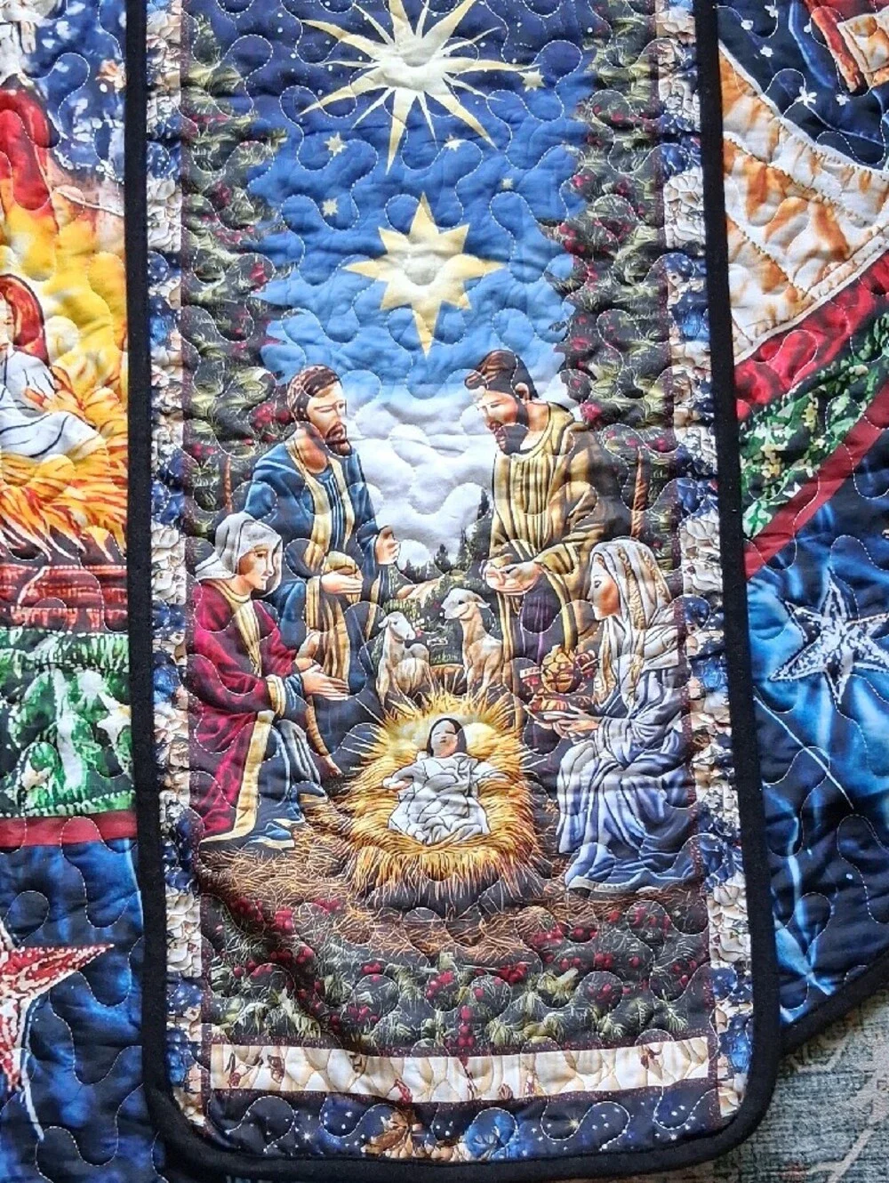 XL 6 Feet Nativity Quilted Christmas Tree Skirt-Table Runners 15